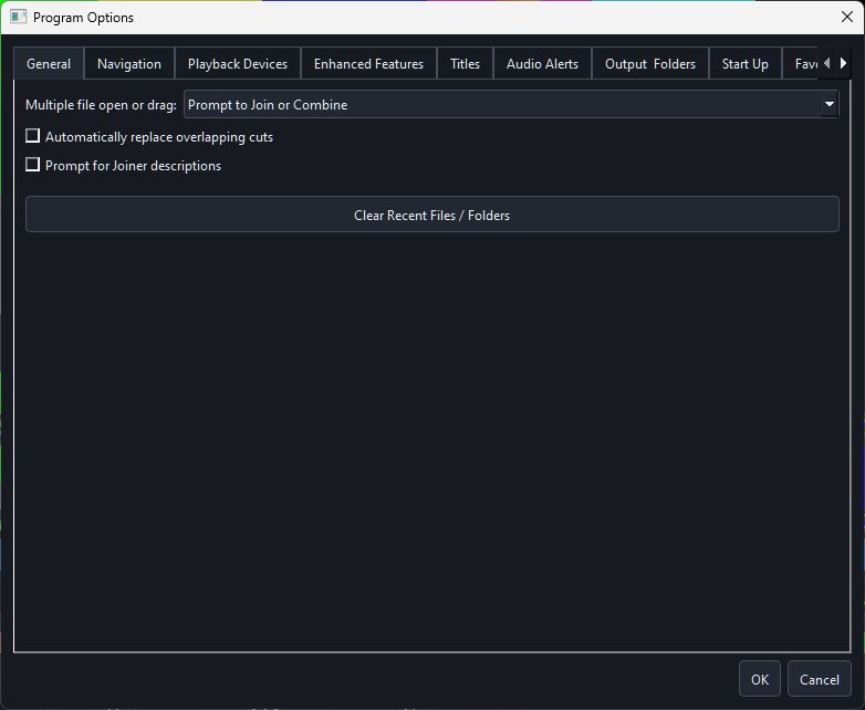 SmartCut64 Program Options on the General tab